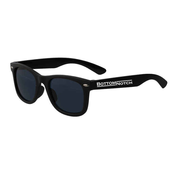 Plastic black kid's black maui sunglasses with personalized imprint.