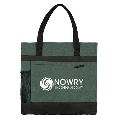 Polycanvas olive heathered traveler tote with branded logo.