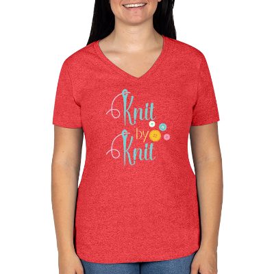 Reclaimed red heather customizable women's tee with full color logo.