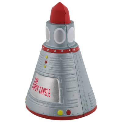 Foam space capsule stress ball with personalized imprint.