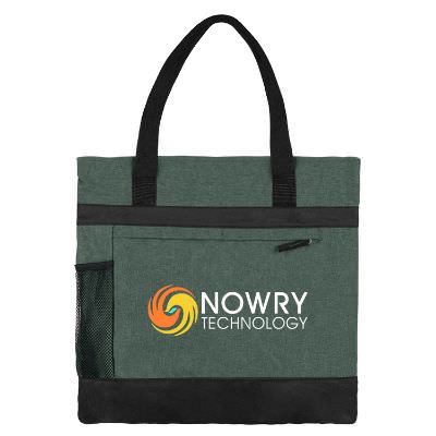Polycanvas olive heathered traveler tote with branded full color logo.