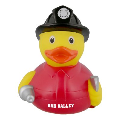 Plastic yellow personalized rubber duck.