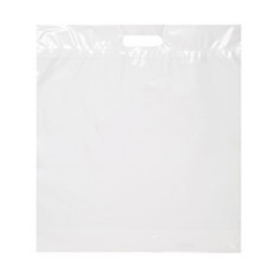 Plastic white die cut recyclable bag blank.