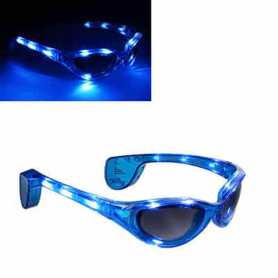 Plastic blue flashing light up rival sunglasses blank.