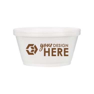8 oz. squat foam sample bowl with custom promotional logo.