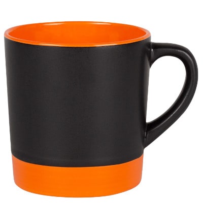 Ceramic black with orange coffee mug with c-handle blank in 12 ounces.