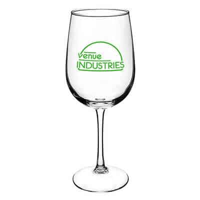 Glass clear wine glass with custom imprint in 18.5 ounces.