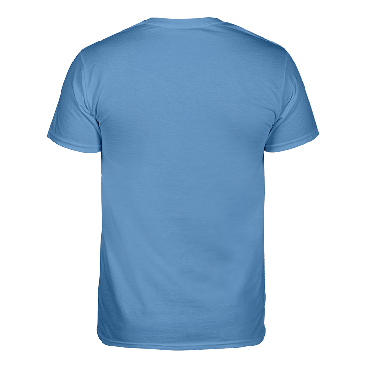 Custom imprinted denim blue customized t shirt.