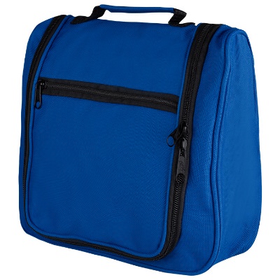 Polyester royal blue personal toiletry bag blank.