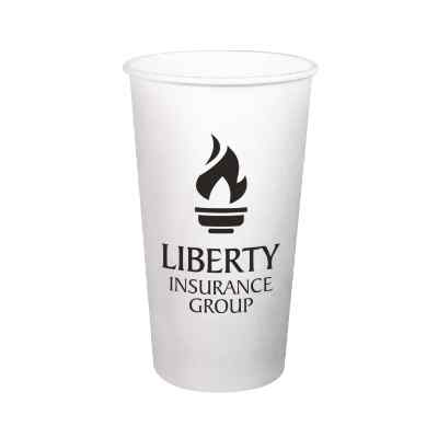 White paper cup with custom imprint in 20 ounces.