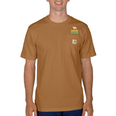 Custom full color logoed Carhartt brown short-sleeve t-shirt.