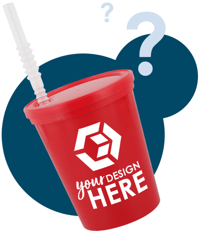 Red stadium cup with lid and straw with white imprint