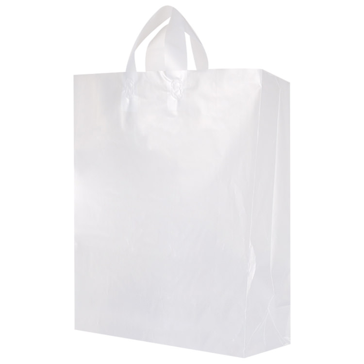 Plastic frosted large with handles recyclable shopper bag.