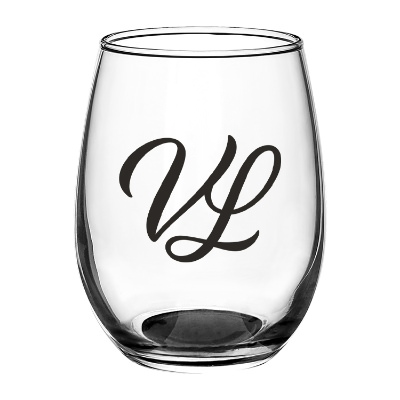 Black wine glass with custom logo.