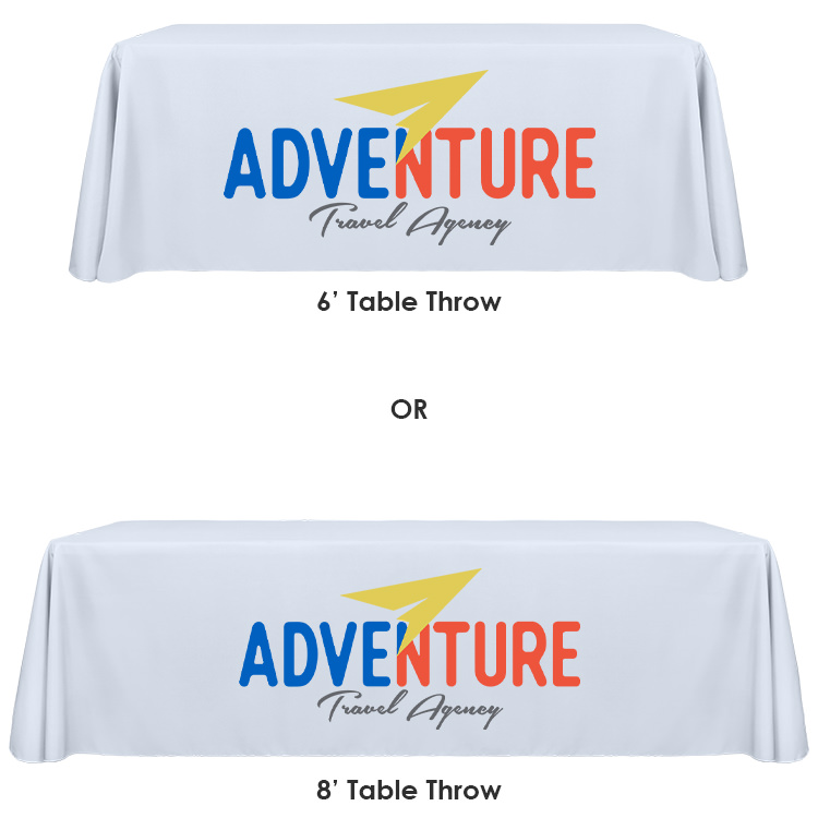 Polyester table cover, two 33.5 inch banner stands and 24 inch table top banner stand package.
