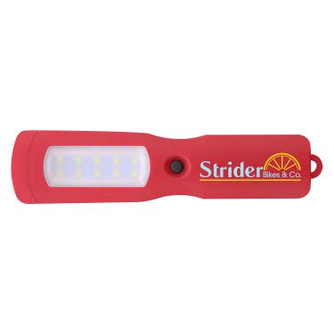 Plastic red flashlight with a full-color imprint.