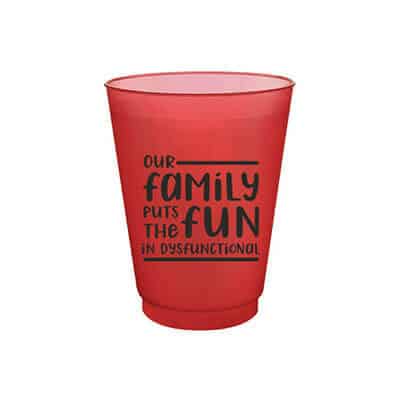 12 oz. customizable colored frosted plastic cup.