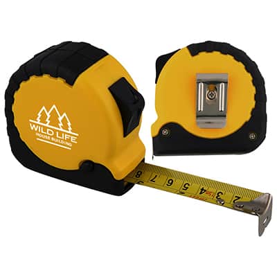 ABS plastic yellow 25 foot classic tape measure with personalized logo.