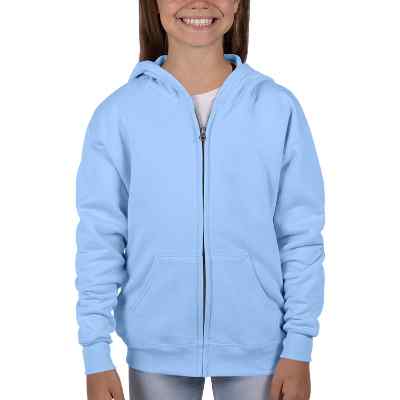 Blank light blue youth full-zip sweatshirt.
