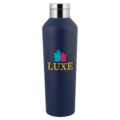 Matte navy stainless bottle with full color logo.