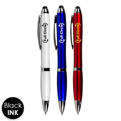 Metallic gel pens with custom imprint.