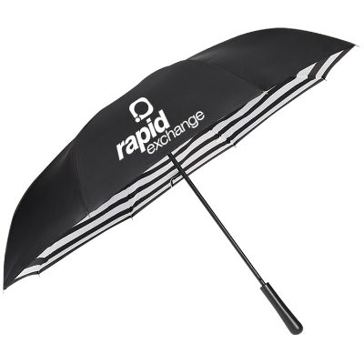 48 inch customizable black with black and white striped design inversion umbrella.