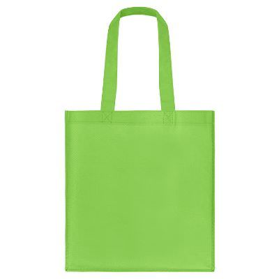 Blank polypropylene lime green tote bag with 8-inch gussets.