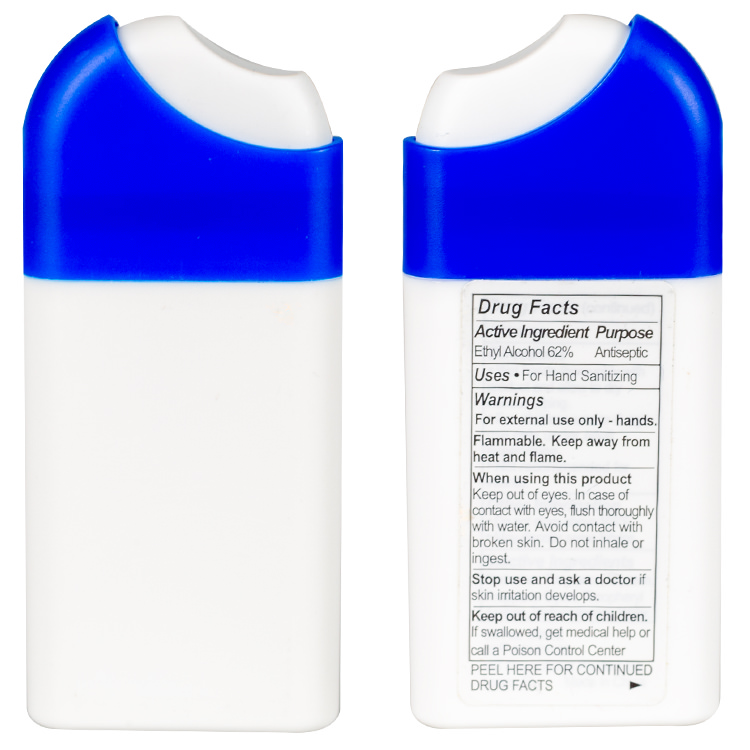 Plastic .67 ounce misting spray hand sanitizer.