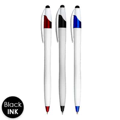 Blank white pens with colorful accent.