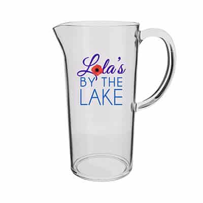 Acrylic clear beer pitcher with custom full-color logo in 40 ounces.