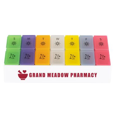 Plastic rainbow medicine tray branded with your logo.