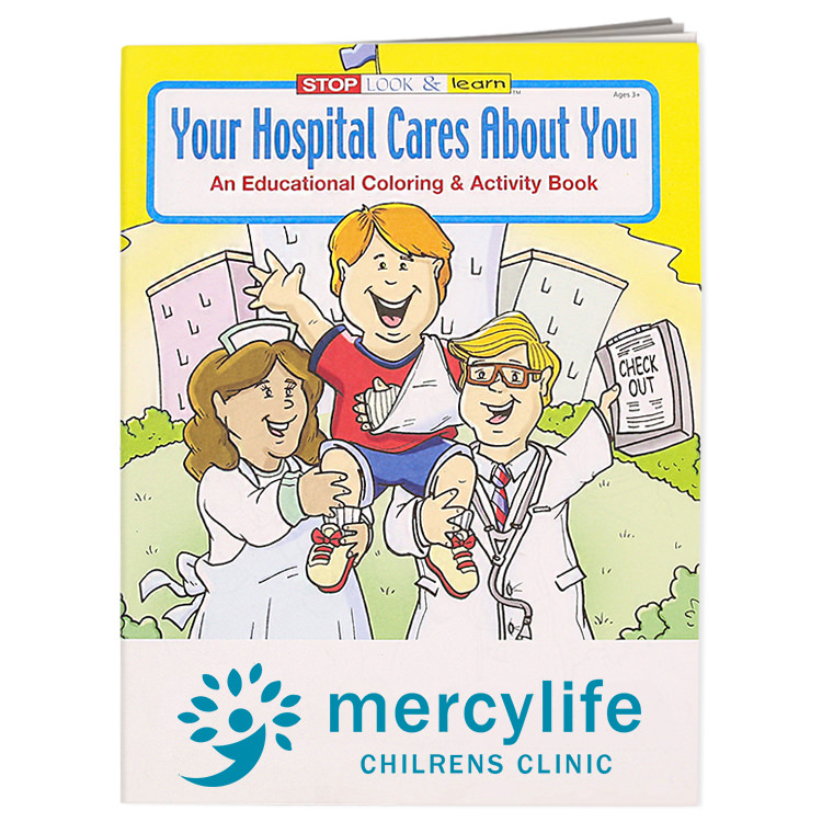 Paper your hospital cares coloring book with branded logo.