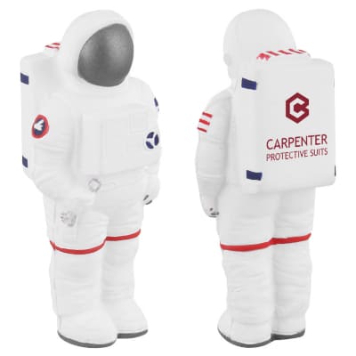 Foam astronaut stress reliever with branded logo.