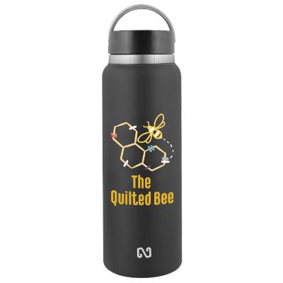Stainless steel black sports bottle with custom full color imprint in 40 oz.