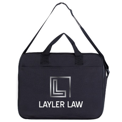 Polyester black classic travel briefcase with imprinted full color logo.