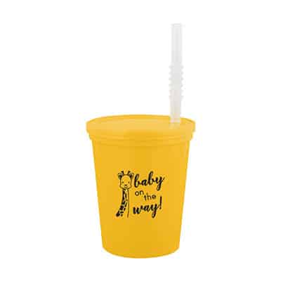 16 oz. customizable plastic stadium cup with lid and straw.
