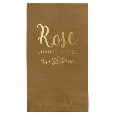 3Ply tissue matte gold guest towel napkin with custom foil print.