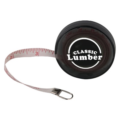 ABS plastic translucent black 5 foot round tape measure with customized logo.