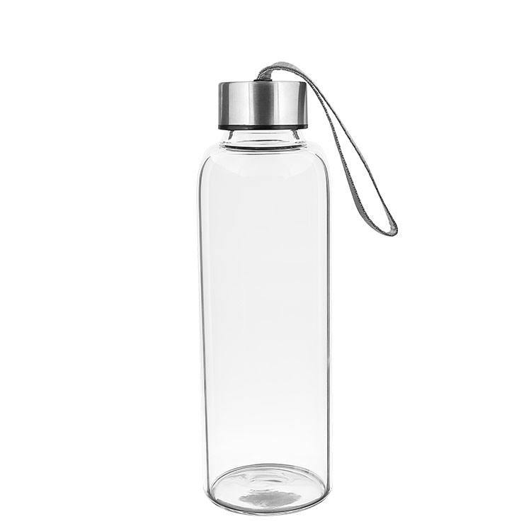 Glass water bottle in 18 ounces.