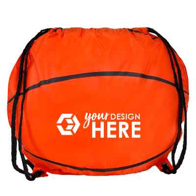 Polyester basketball drawstring with promotional imprint.