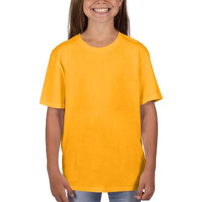 Blank yellow youth custom imprinted short sleeve shirt.
