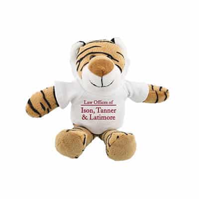 Plush and cotton white mascots tiger with personalized imprint.