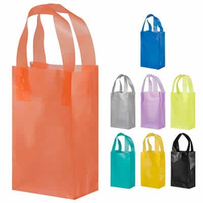 Plastic tangerine colored frosted shopper bag blank.