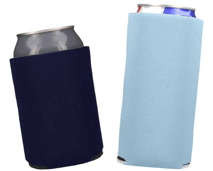 Dark blue and light bliue blank can coolers.