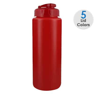 Plastic red water bottle blank and flip top lid in 32 ounces.