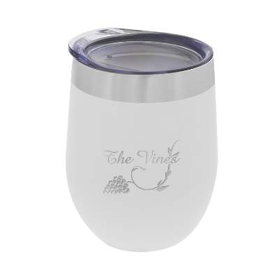 Wine tumbler with engraved logo.