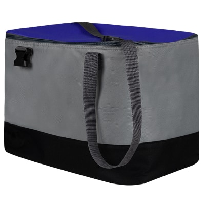 Blank polyester insulated royal blue cooler bag.