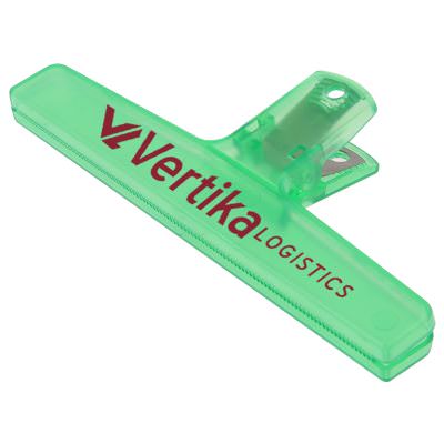 Plastic translucent green wide chip clip with imprint.
