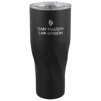 Stainless steel copper tumbler with custom engraved logo in 30 ounces.