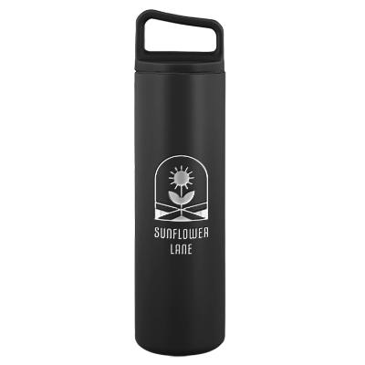 Black powder stainless bottle with engraved logo.